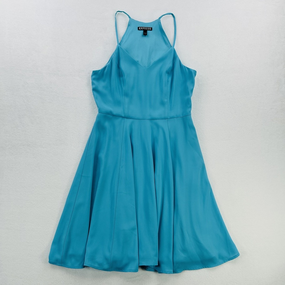 Express Dress Womens 0 Blue Fit Flare Sleeveless Spaghetti Strap Summer Party